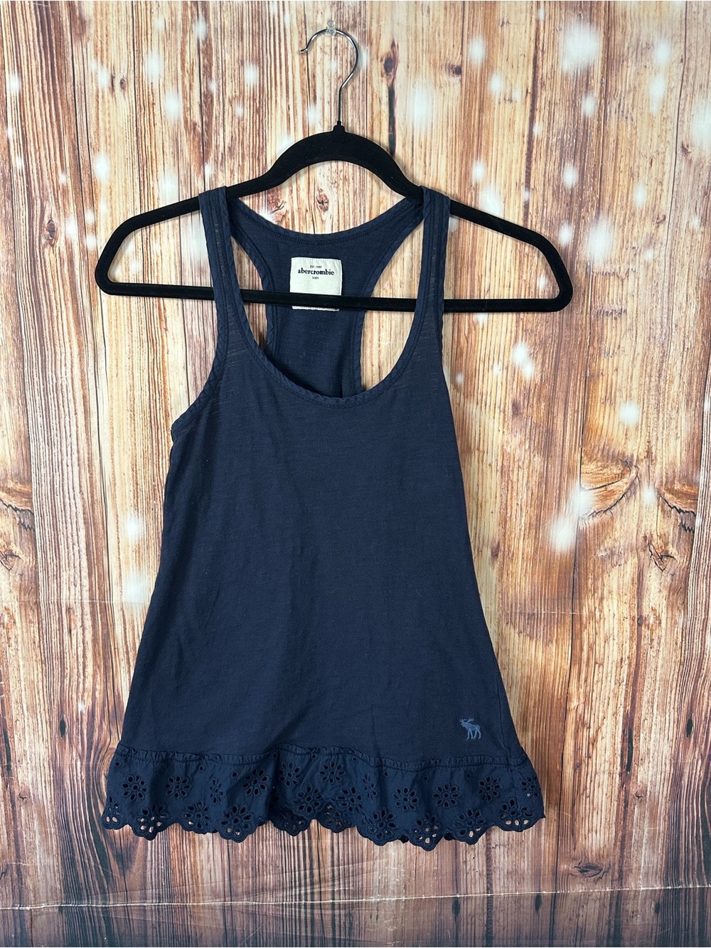 Abercrombie Kids Tank Top Girl Medium Navy Blue Racerback Embroidered Sleeveles